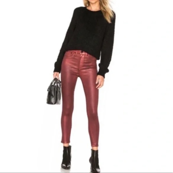 Rag & Bone Red Metallic High Rise Ankle Skinny Jean Size 29 EUC - Picture 2 of 13